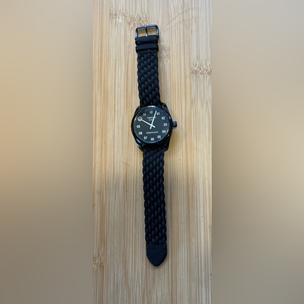 Tom Ford Ocean Pladtics Watch With 40mm Black Face & Black Fabric Band